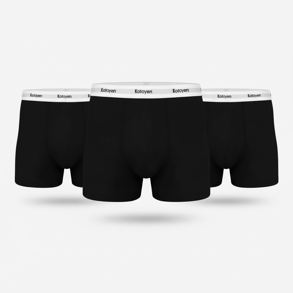 Kotoyen 3 Packs Boxer Briefs - Classic Fit (Black with White Waistband)