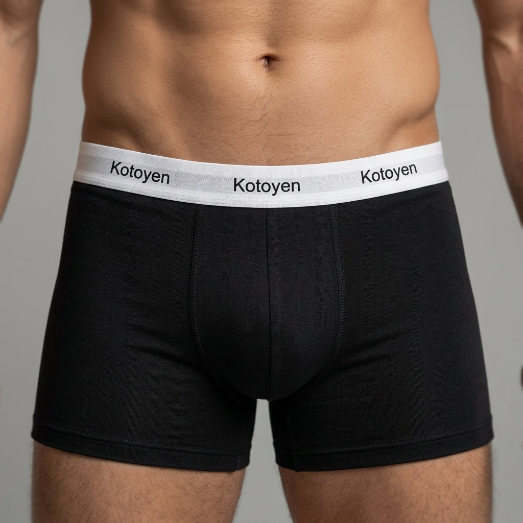 Kotoyen 3 Packs Boxer Briefs - Classic Fit (Black with White Waistband)
