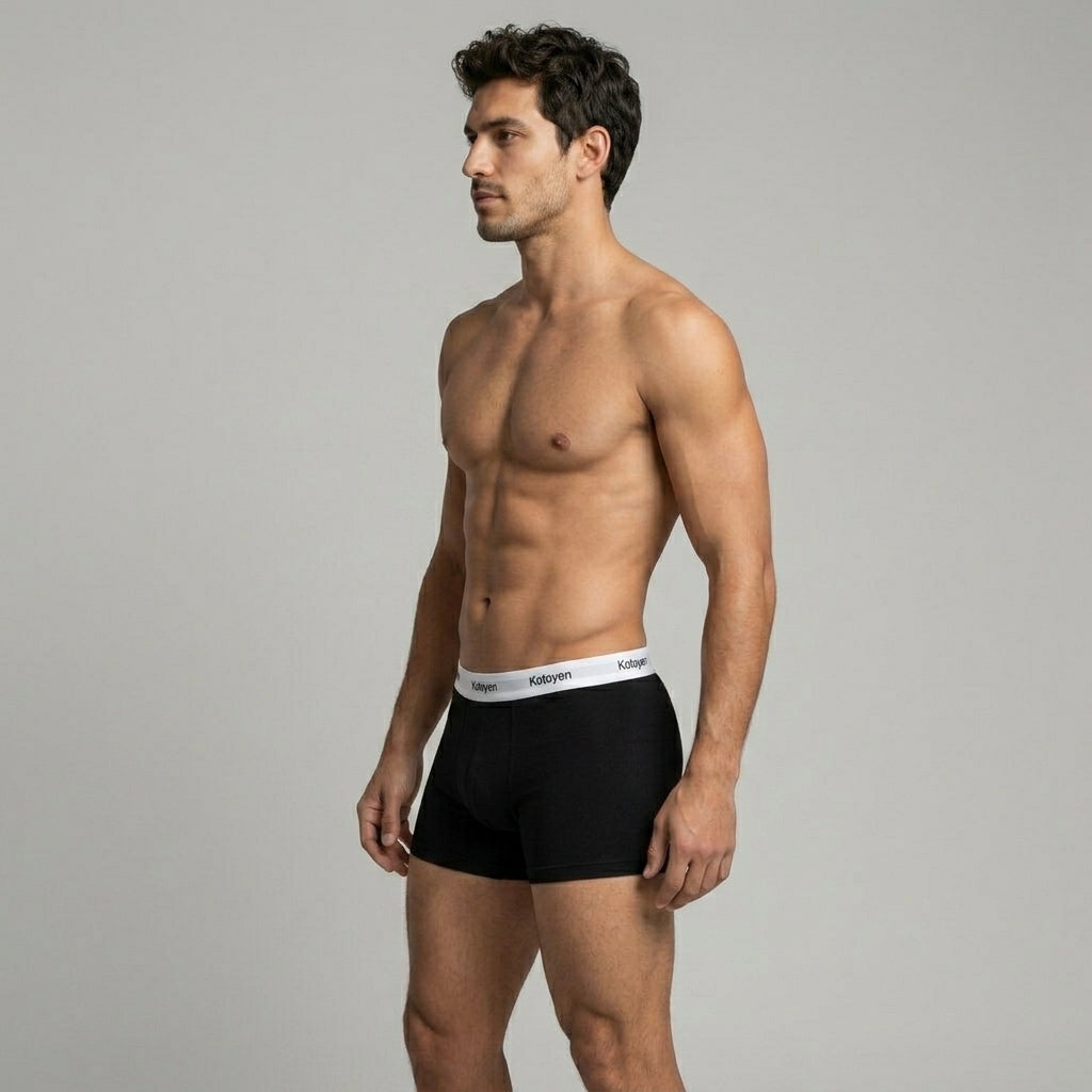 Kotoyen 3 Packs Boxer Briefs - Classic Fit (Black with White Waistband)