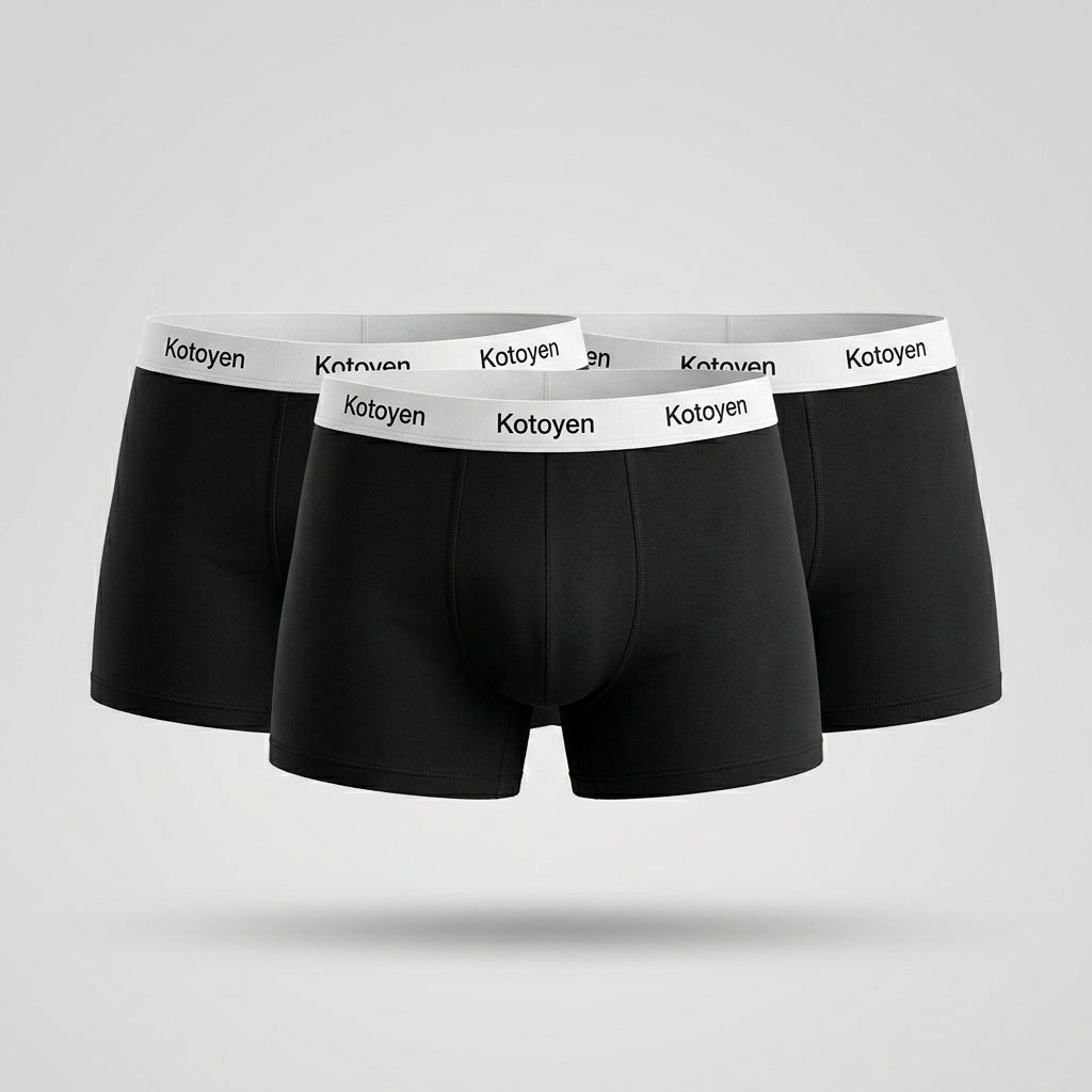 Kotoyen 3 Packs Boxer Briefs - Classic Fit (Black with White Waistband)